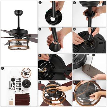 Joanna 52" Rustic Industrial Iron/Wood/Seeded Glass Mobile-App/Remote-Controlled LED Ceiling Fan - JONATHAN Y